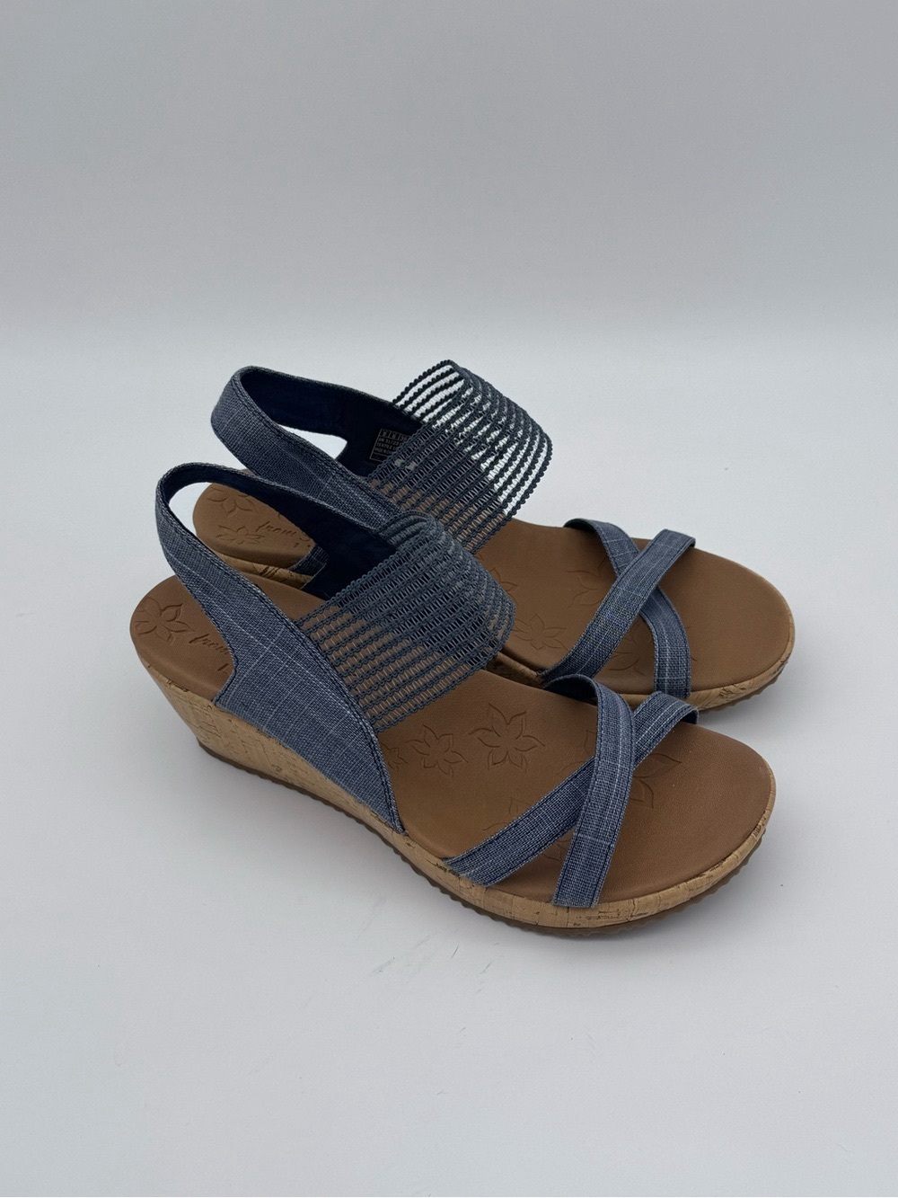 Skechers Beverlee High Tea Navy Wedge Sandals Size 9 Like New - Picture 8 of 13